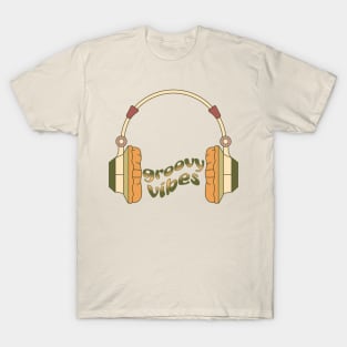 Groovy Vibes Retro Headphones Design T-Shirt